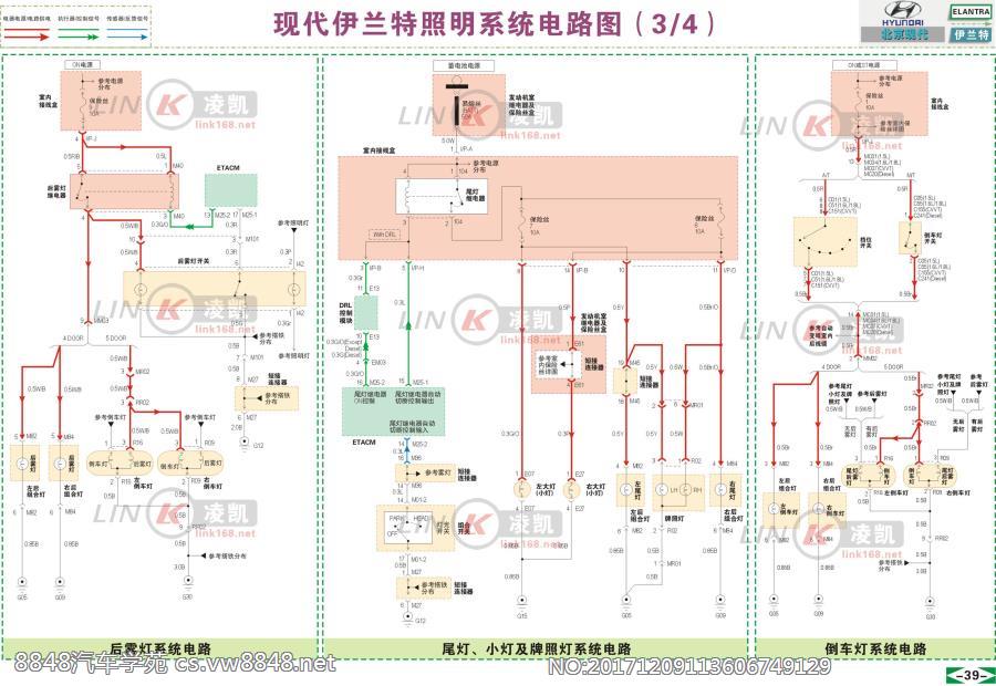 北京现代伊兰特 3照明指示电路与自诊系统电路